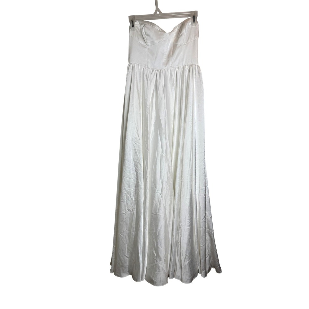 Fame And Partners Dress‎ Womens 4 White Strapless Satin Maxi Formal Wedding Gown